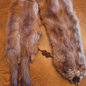 Vintage Stone Martin Fur Head Tail Collar Shawl Shrug Wrap
